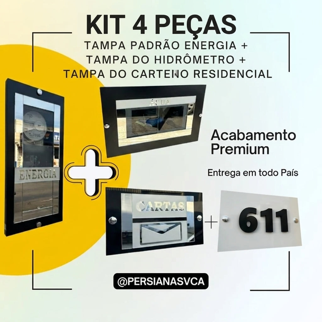 Kit Tampas: Medidor de Energia + Hidrômetro + Carteiro + Número - Frete Grátis